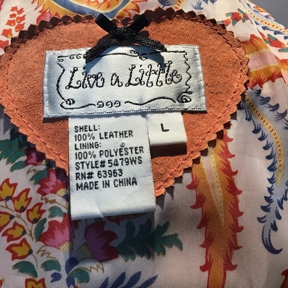 Vintage Y2K apricot suede moto style angled zipper lined scallop edge jacket L - Picture 10 of 14